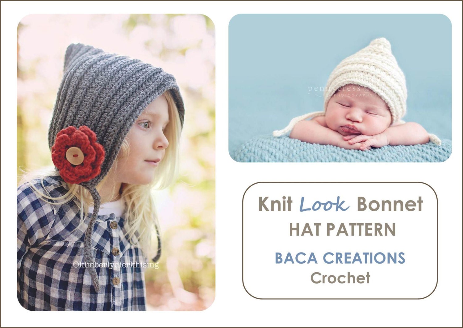 PDF Pattern - Knit Look Bonnet (Newborn - 8 Years)