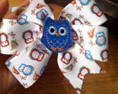 Turquoise Owl Pinwheel Hairbow