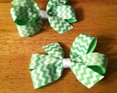 Pigtail Set of Lime Chevron Print Pinwheel Style Hairbows