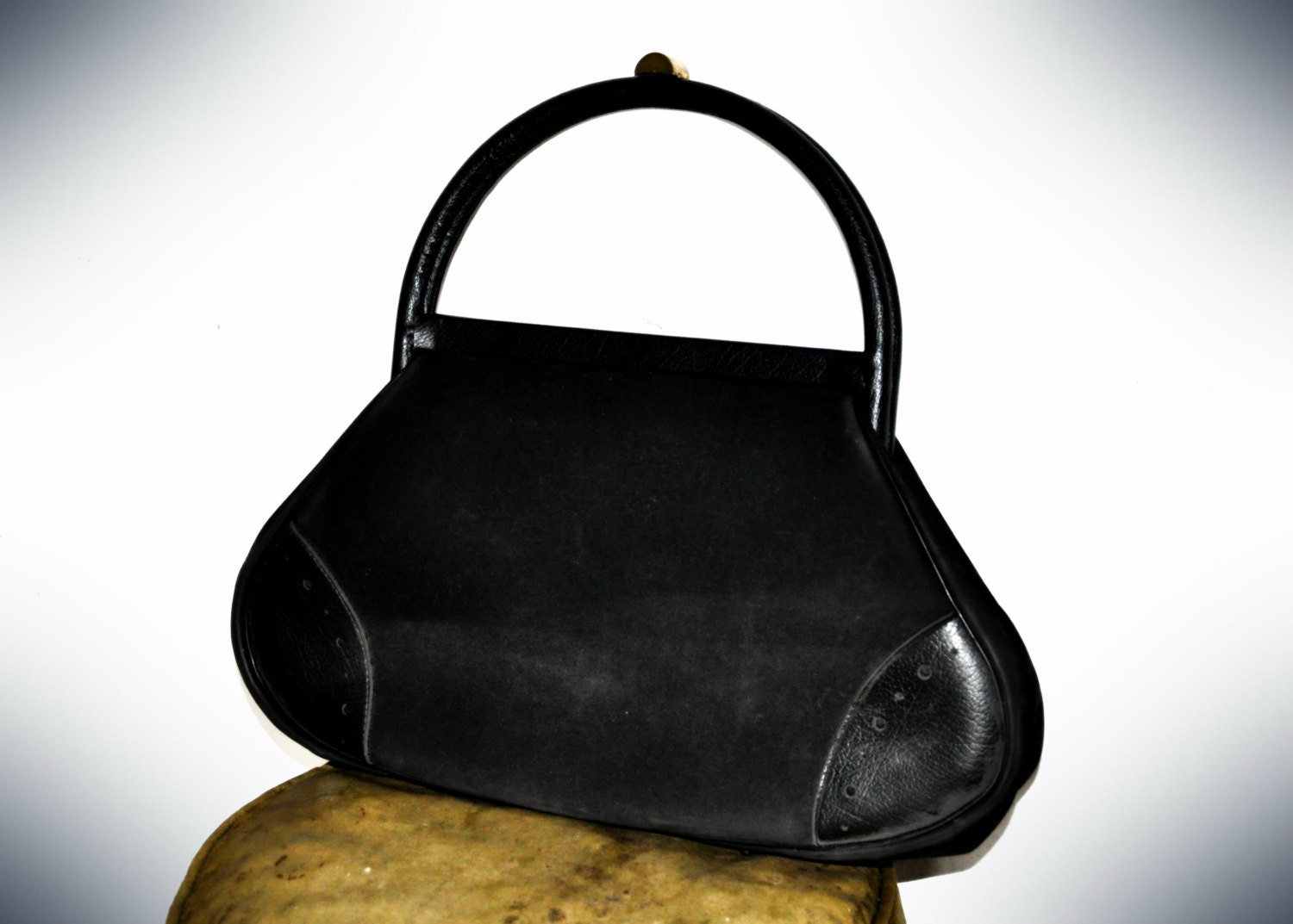 Velvet and Leather Black Purse Hand Bag