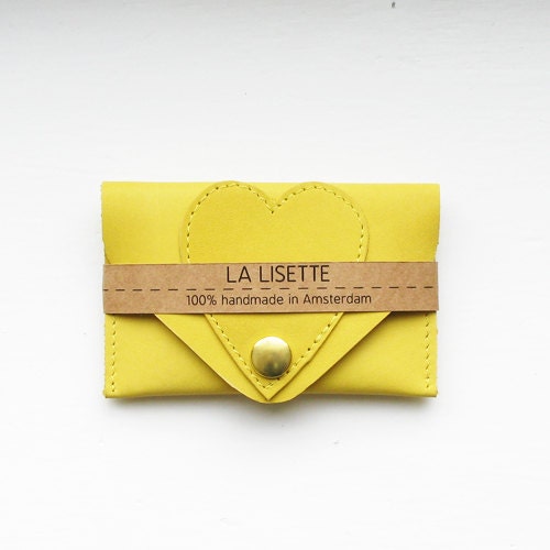 Yellow Heart Leather Card Case, business card holder, bank card case,