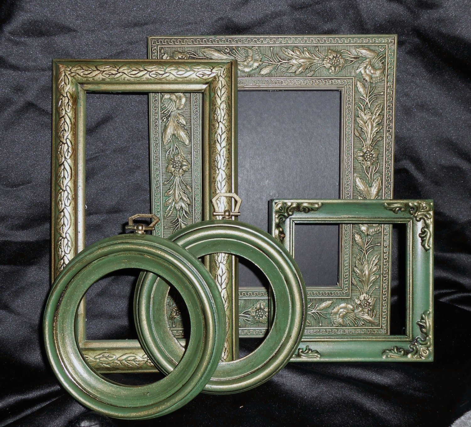 Emerald Green and Gold Frames, Set of 5