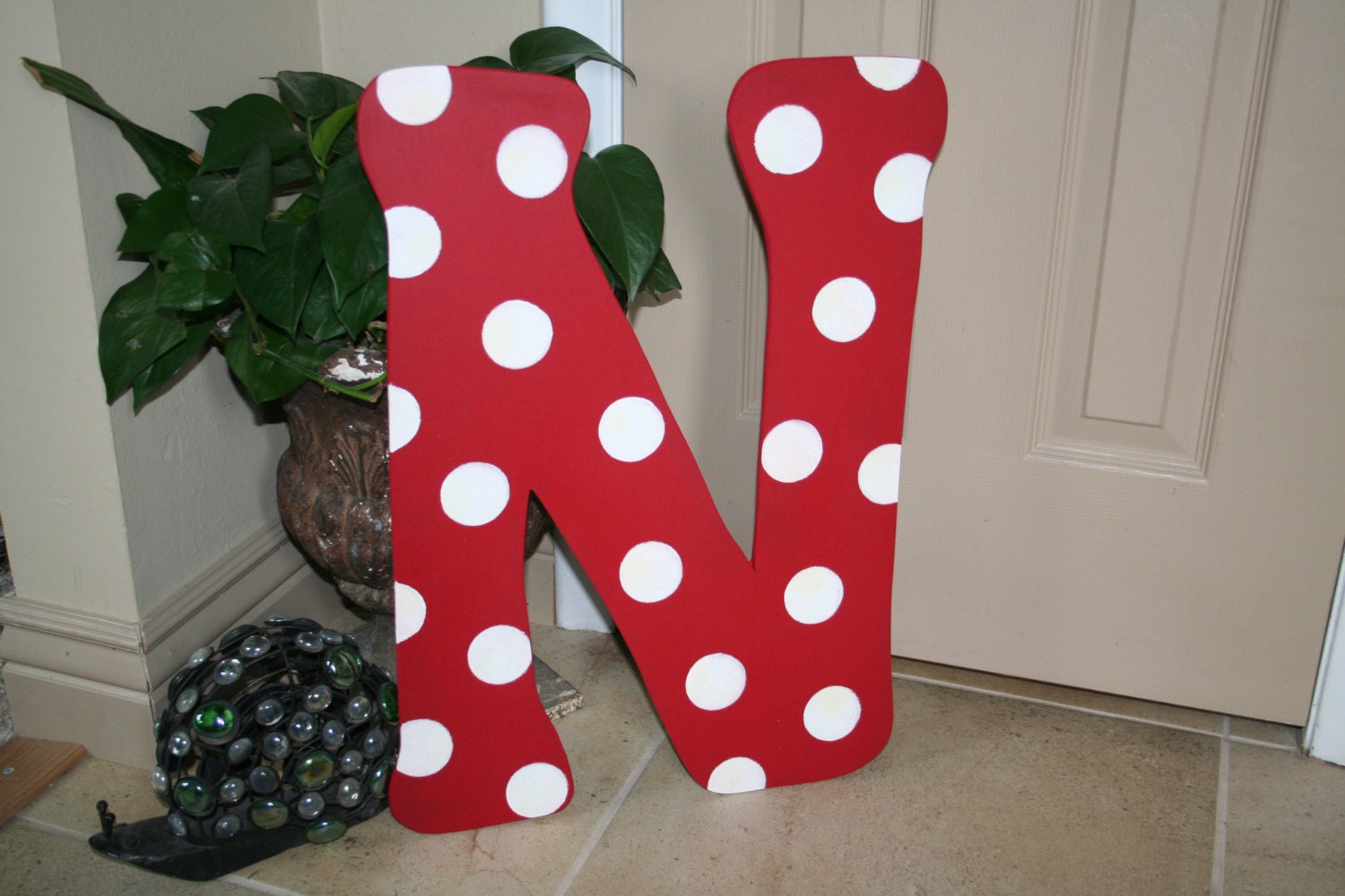 Large Polka Dot Custom Letter door hanger, wall decor --approx. 22 inches tall--MADE TO ORDER