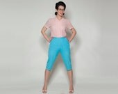 Vintage 1950s Pants Turquoise Sailcloth High Waisted Pedal Pushers Summer Fashions