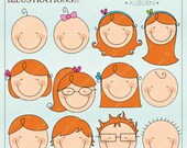 We are Family Faces -Auburn- Cute Digital Clipart for Invitations, Card Design, Scrapbooking, and Web Design, Stick Figure Faces Il_170x135