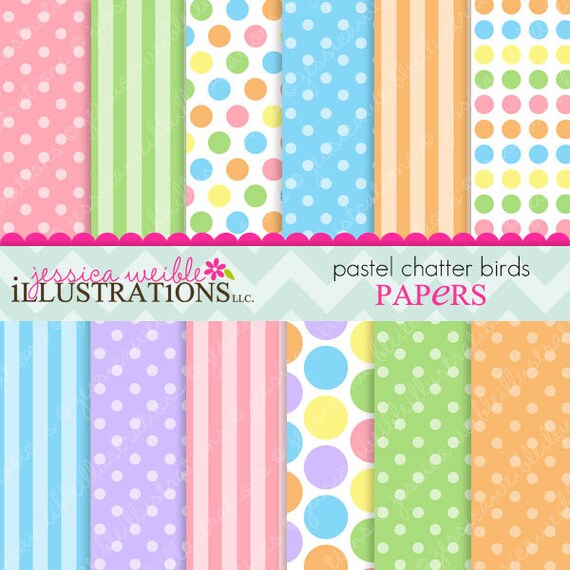 Pastel Chatter Birds Cute Digital Papers Backgrounds for Invitations, Card Design, Scrapbooking, and Web Design Il_570xn