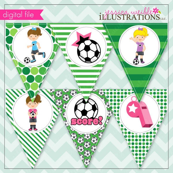 Soccer Girls Theme - Printable Banner- Printable Party Favors - Soccer Girl Party Printables Il_570xn