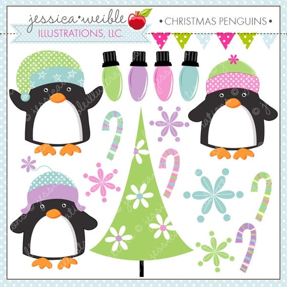 Christmas Penguins Cute Digital Clipart for Commercial or Personal Use, Penguin Clipart, Penguin Graphics Il_570xn