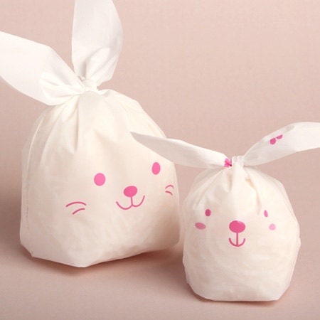 10 White Rabbit Plastic Bags (S) pink - 3.95 x 6.9in