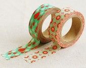 2 Set - Judy Red Fish Green Flower Adhesive Masking Tapes (0.6in)