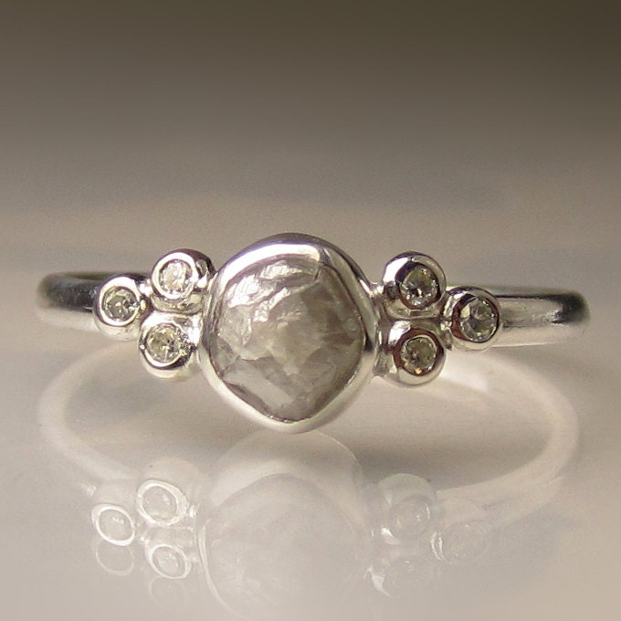 Rough Uncut Diamond Ring with Moissanite - Recycled Sterling Silver