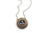 Anchors Aweigh- hand embroidered necklace, anchor, nautical, navy, white