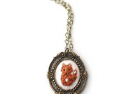 Sly Little Fox- hand embroidered necklace, miniature, fox. woodland