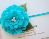 Felt Flower Headband in Turquoise  - Newborn Headband, Baby Headband, Toddler Headband, Girls Headband