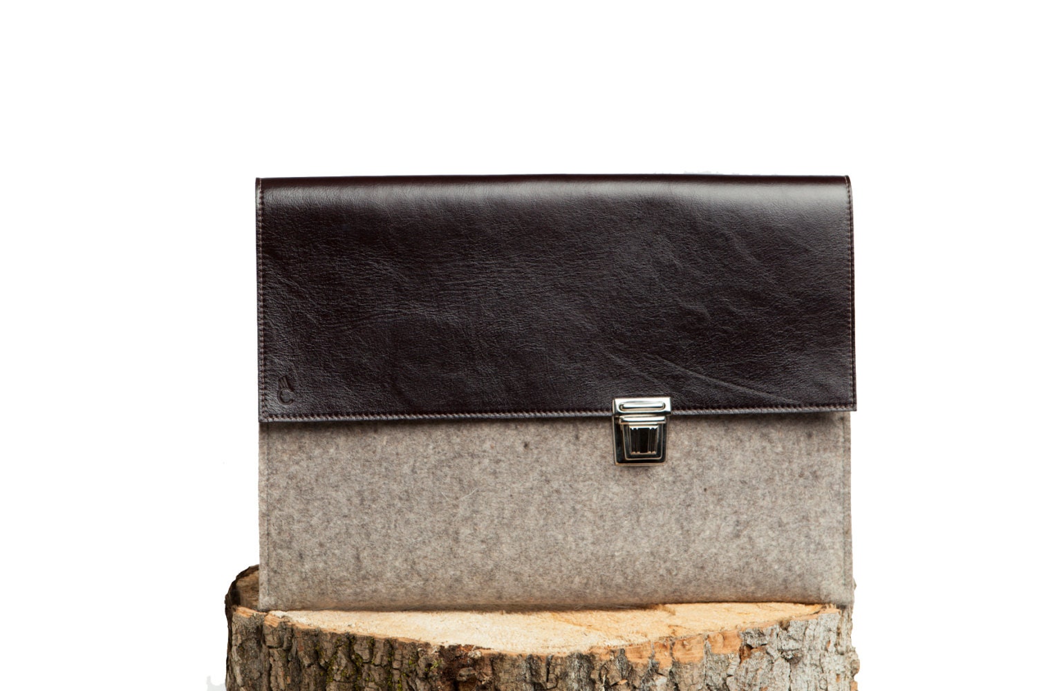 13 inch MacBook Air Sleeve - Grey Wool Felt with Black Leather