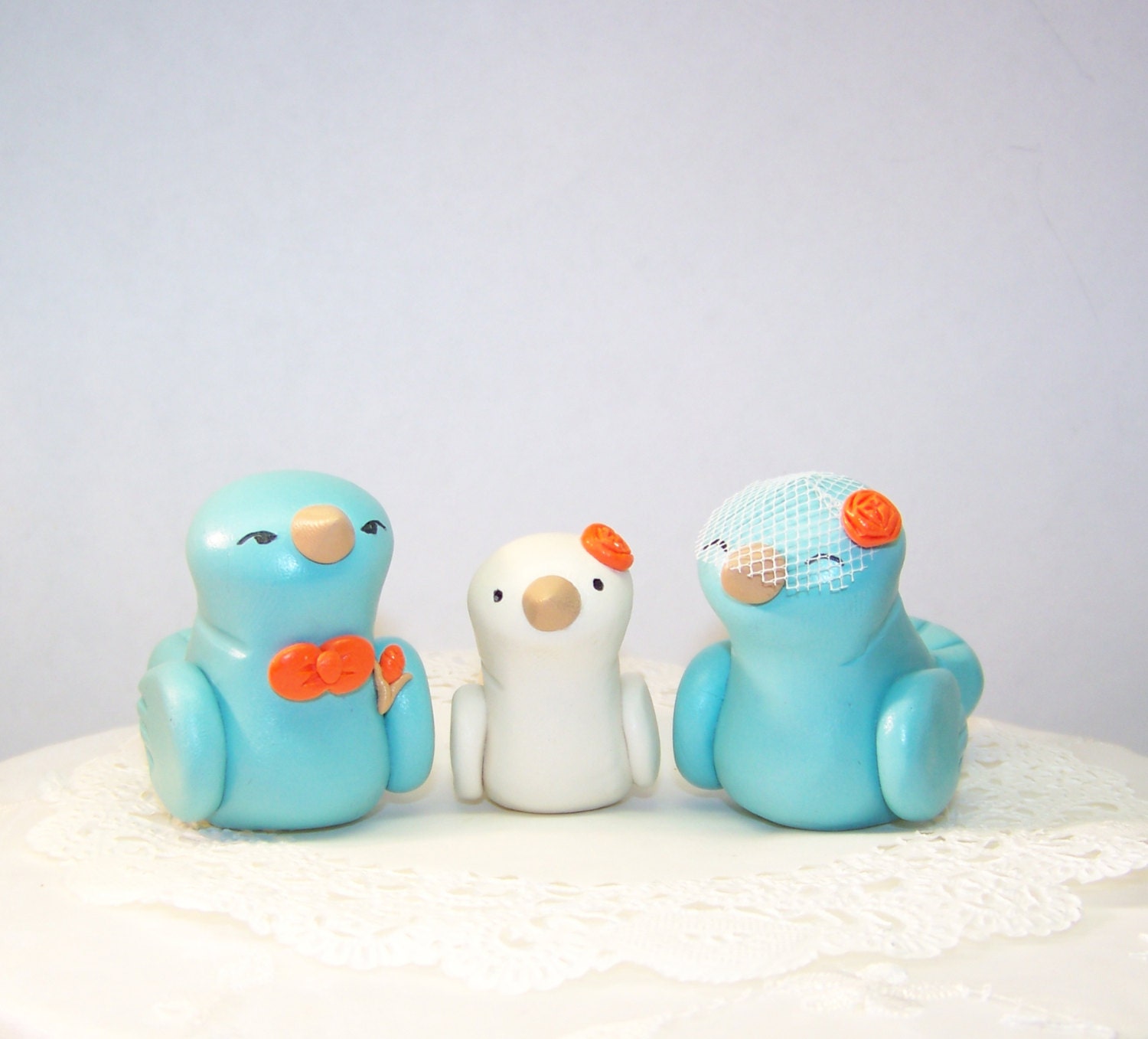 Love Bird Wedding Cake Topper Trio - Choice of Colors