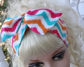 Chevron Stripe Cotton  .....    Dolly Bow  Headband  ...  Hair Accessory ...    Women  ..  Teen