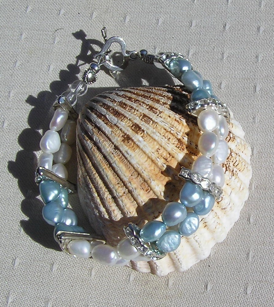 Sky Blue & Ivory Freshwater Pearl Bracelet - "Summer Sky"
