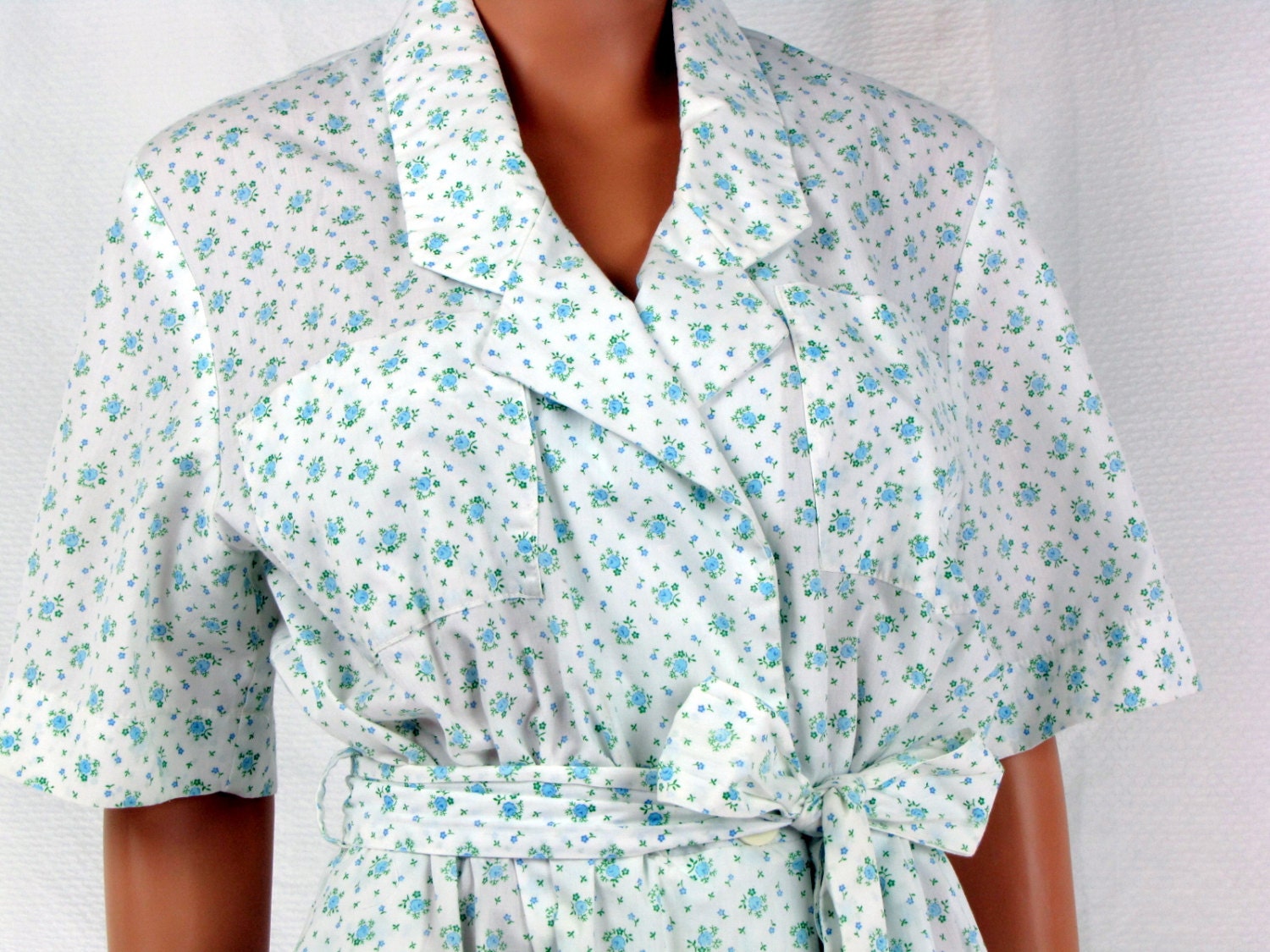 Vintage 1980's Retro House Dress Robe Calico Cotton Blend Maxi Medium