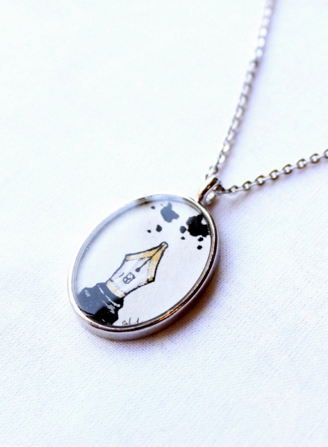 The Writer pendant necklace, fountain pen, ink blot pendant, book lover, writer jewelry, LIMITED EDITION