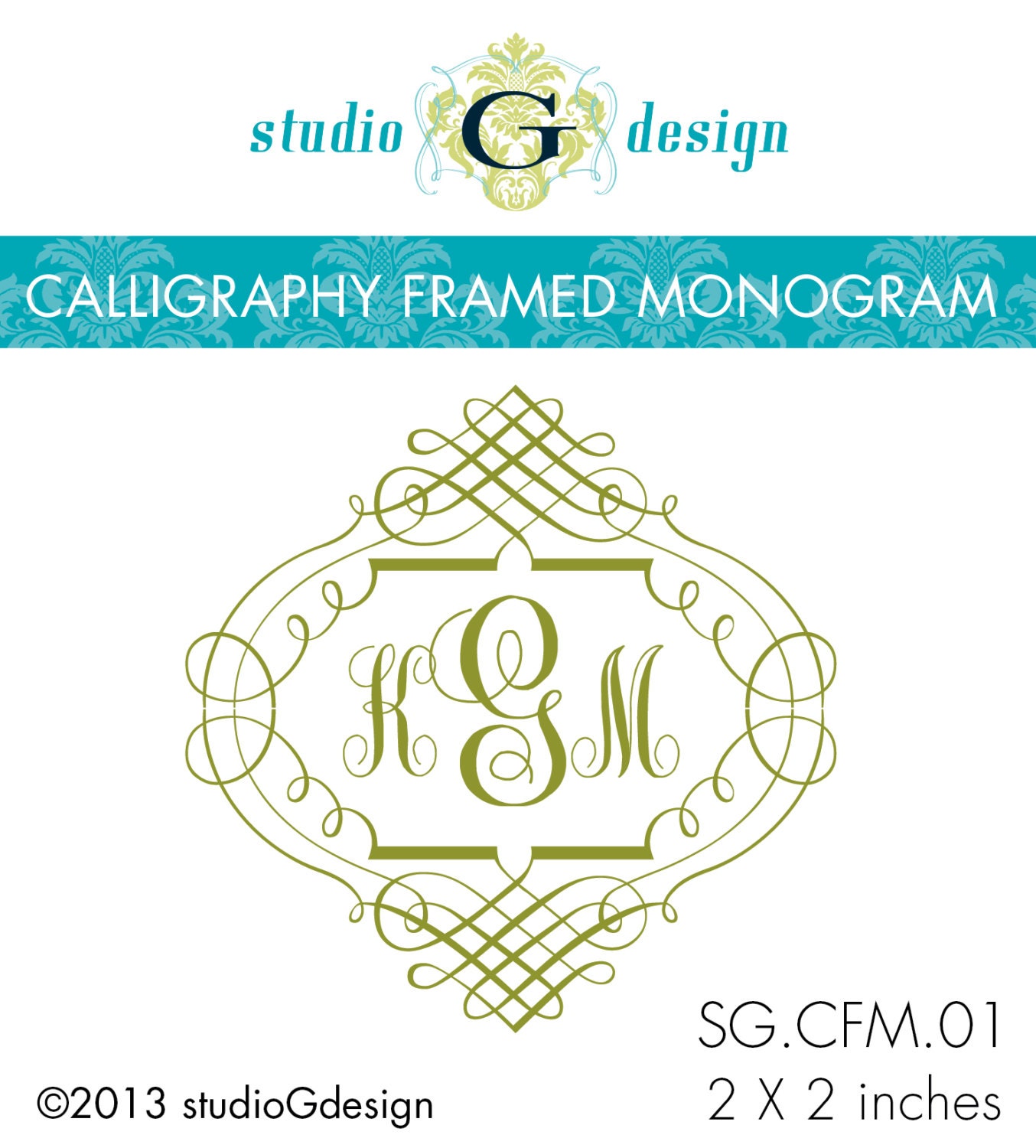 2 x 2 in  --  Personalized Initials or Return Address Stamp  --  CALLIGRAPHY FRAMED MONOGRAM