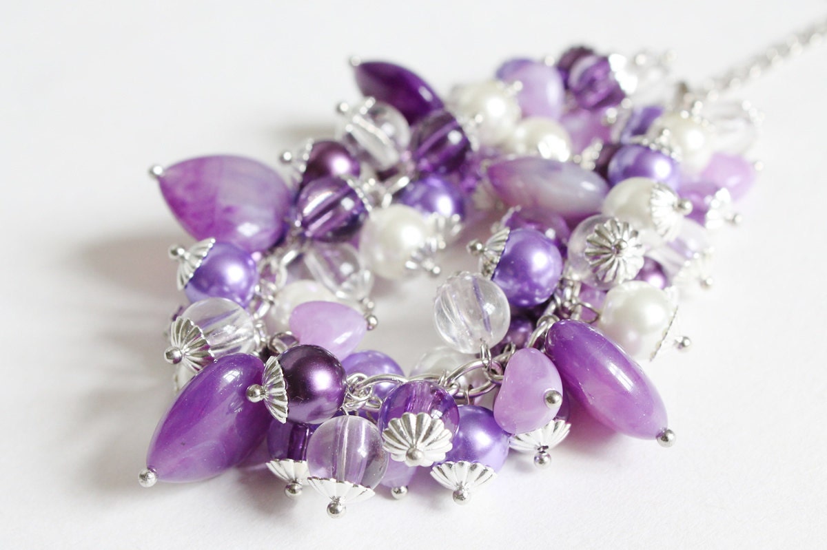 Purple Hearts and Pearly Beads Bracelet and Earrings Set
