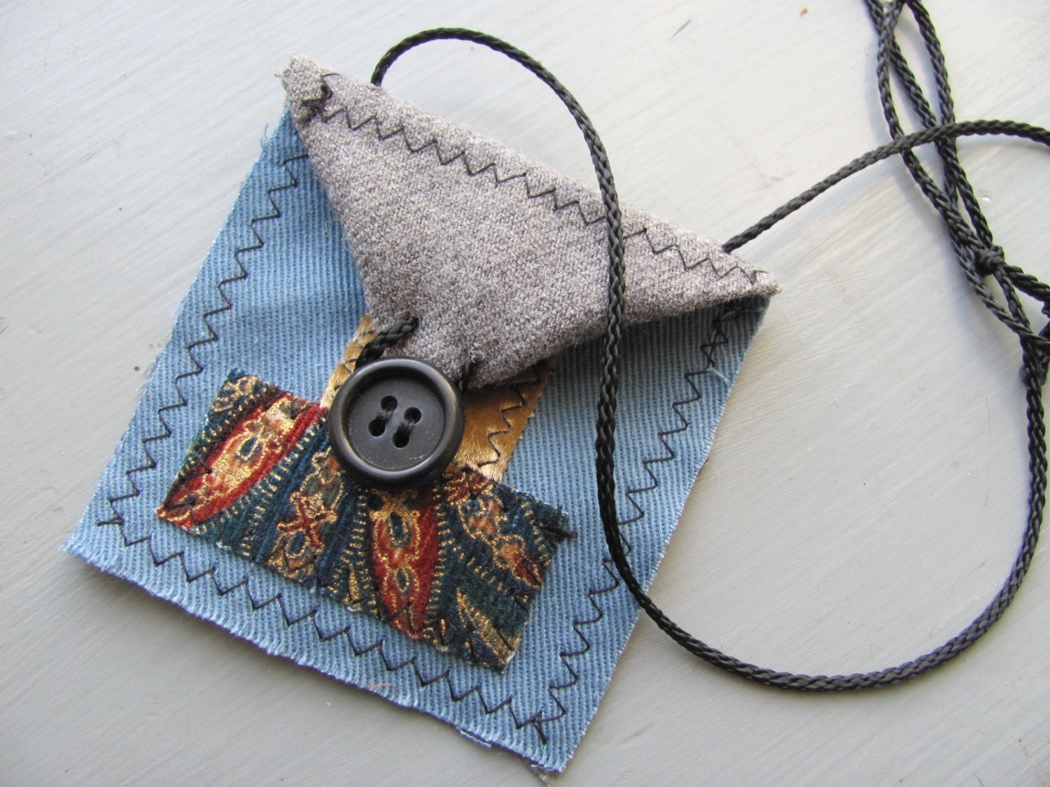 Fabric Medicine Bag, Patchwork Pouch Pendant, Recylced, Upcycled Textile Necklace, Token, Totem, Memento Purse, Fiber Art Spirit Keeper