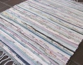 Summer Lavender Seashore Rag Rug, Handwoven Recycled Cotton, Beach Chic, Lake Cottage, Rustic Cabin, Country Farmhouse Decor 25" W x 32" L