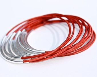 New Color Leather Bangle Bracelets Bandana Red Set of 10 Stacking Bangle Bracelets Amy Fine Design