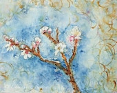 Little Plum sweet white blossoms - original watercolor - 9x12