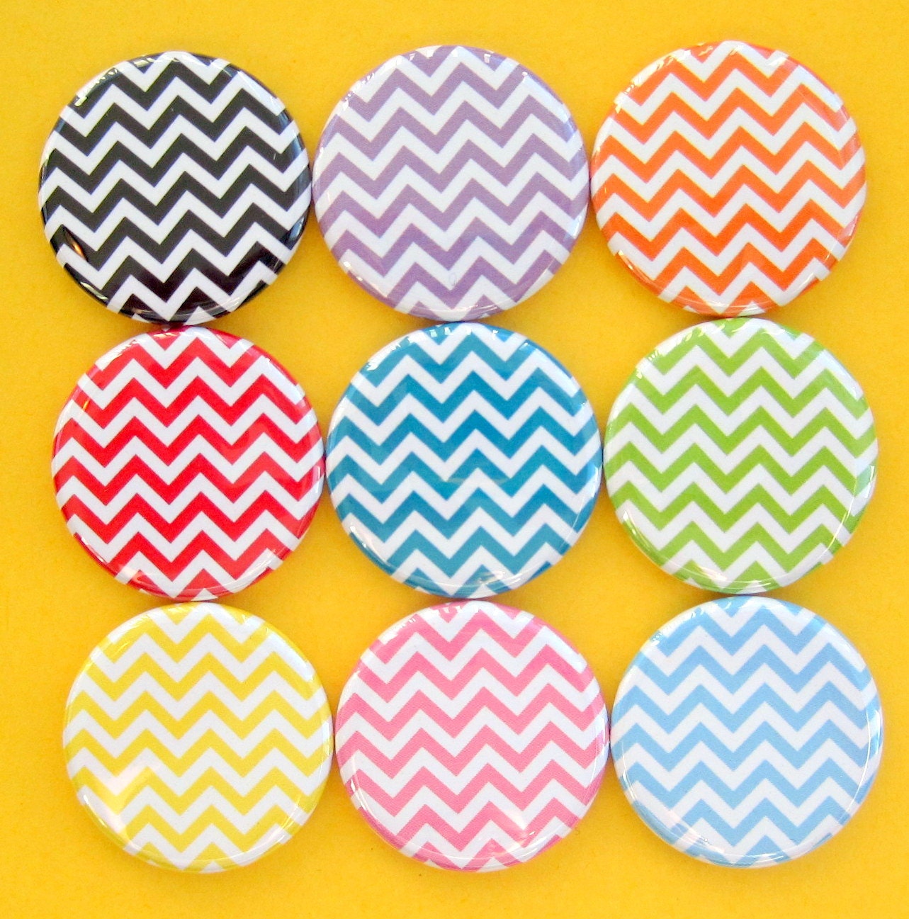 Chevron Magnets - Set of Nine 1.25 Inch Button Magnets in a Tin