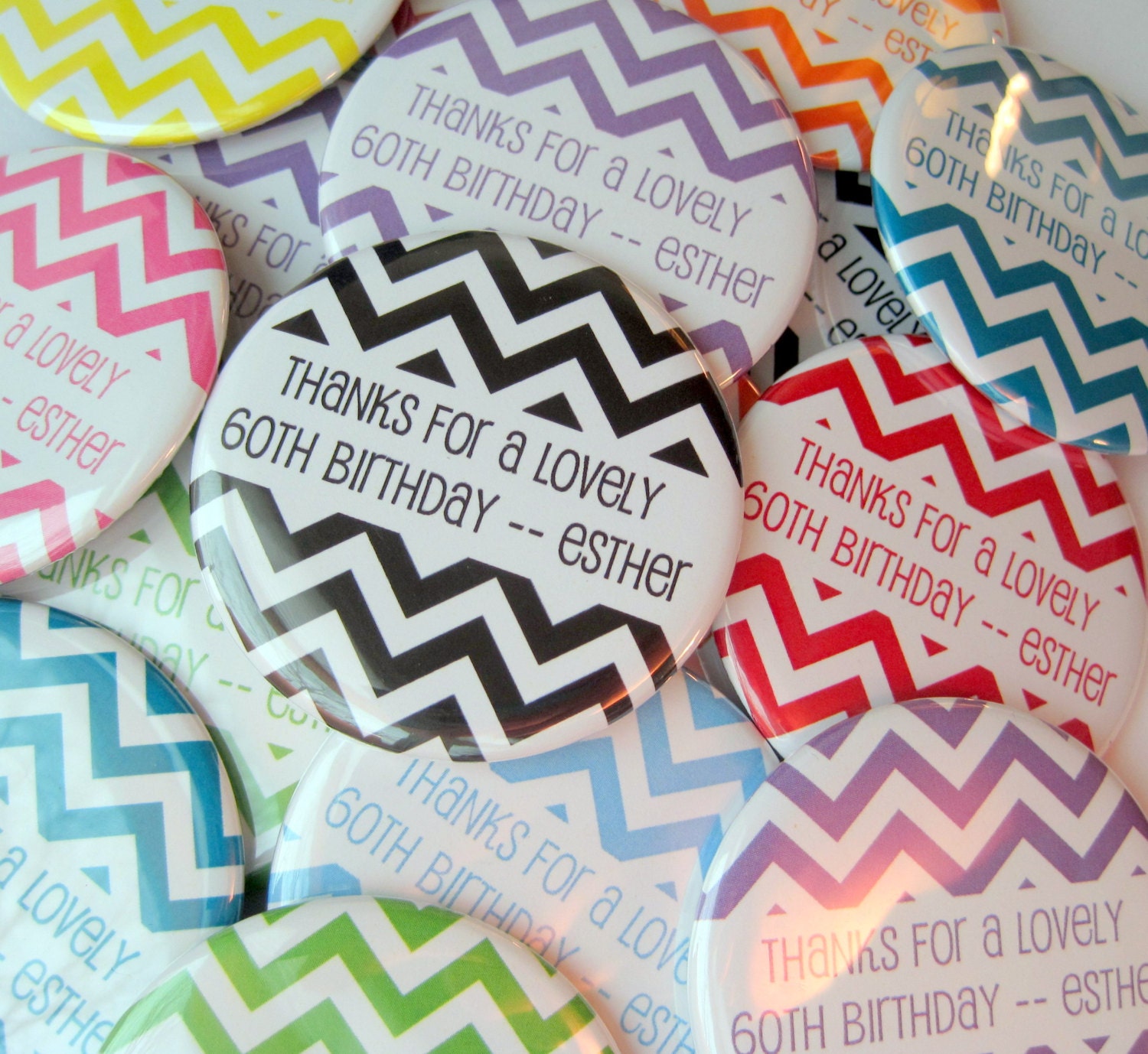 Chevron Party Favors - 25 Personalized Button Style Magnets - 2.25 Inch Custom Magnets