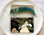 100 Wedding Invitation Save the Dates Custom for you Vintage Inspired "Plume" Design