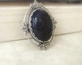 Antiqued Silver Goldstone Necklace - Blue Goldstone Victorian Necklace - Opal Necklace Victorian Jewelry