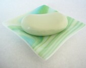 DISH - Aqua Turquoise and Lime Dream Fused Glass Dish, Soap Dish, Ring Dish, Valet