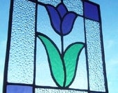 CLEARANCE STAINED GLASS - Violet Purple Tulip Floral Stained Glass Suncatcher Window Panel