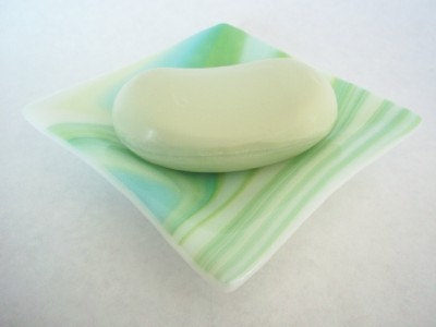 CLEARANCE SALE DISH - Aqua Turquoise and Lime Dream Fused Glass Dish, Soap Dish, Ring Dish, Valet