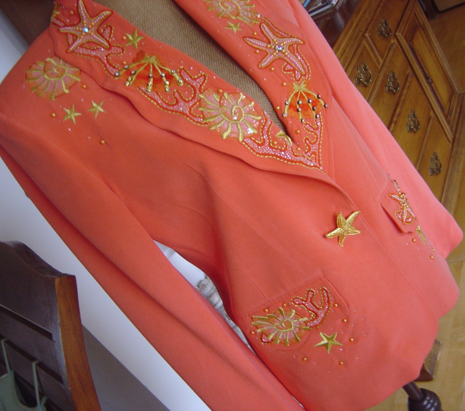 Vintage Beaded Lillie Rubin 100% Silk Ladies Jacket- Like Coral from the Sea-  Price REDUCED