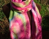 Pink Spring Green and Blue Heart Chakra Silk Hand Painted Scarf