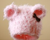 Pink Bear Hat with Brown Velvet Bow