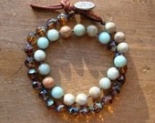 Knotted bracelet, beach jewelry, leather wrap bracelet, Elements - Seascape - sundance, stack bracelet Bohemian jewelry, topaz, surf sand