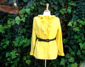 Vintage 80s / Bright Yellow / Ruffle / Secretary Blouse / MEDIUM
