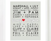 FAMOUS TV COUPLES - Custom Designed Art Print - Famous Television Couples with your names added in - 8x10 or 11x14