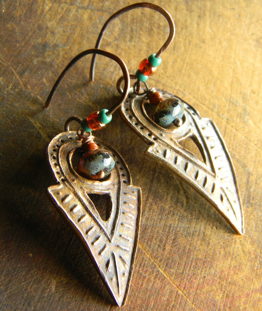 Tanfouk Taureg Earrings Copper Metal Clay OOAK