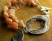 Agate Druzy Slice Bracelet Sunstone Sterling Silver OOAK