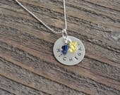University of Michigan Navy Blue and Gold Hand Stamped Metal Necklace