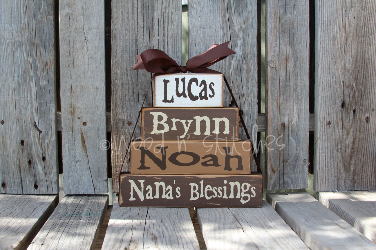 Mom Grandma Grandpa Papa Mimi Nana Blessings Wood BLock Set gift mothers dayfathers day home decor personalized baby childrens names sign
