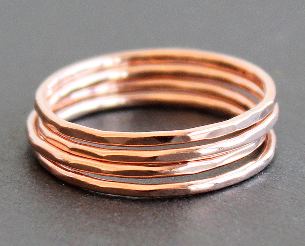 Skinny Rose Gold Vermeil Ring - Hammered Band (1 Ring) READY TO SHIP