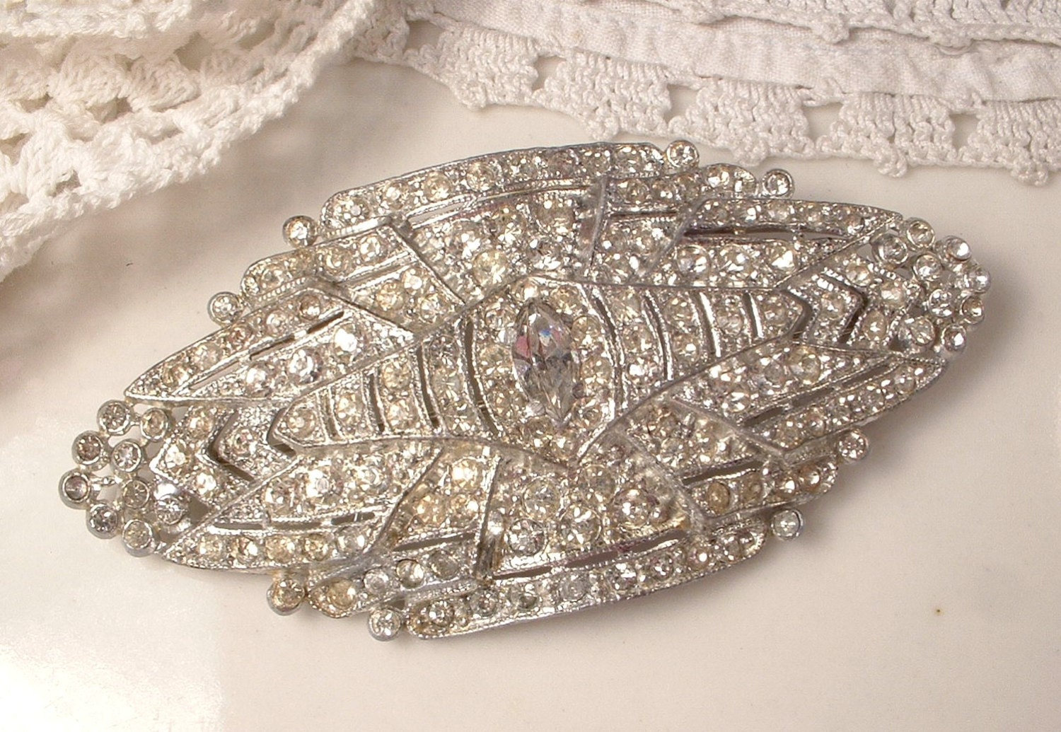 Brooch OR Hair Comb, 1920s - 1930s Art Deco Clear Rhinestone Encrusted TRUE Vintage Large Heirloom Bridal Brooch or Haircomb GATSBY