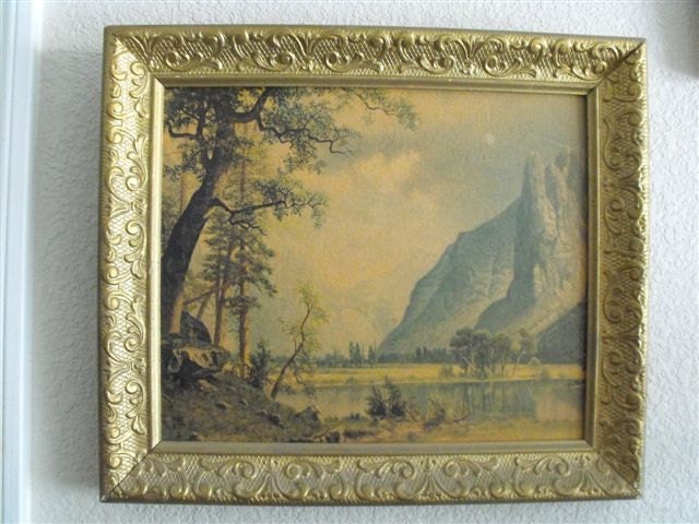 Vintage 40's framed art print - lovely pastoral scene